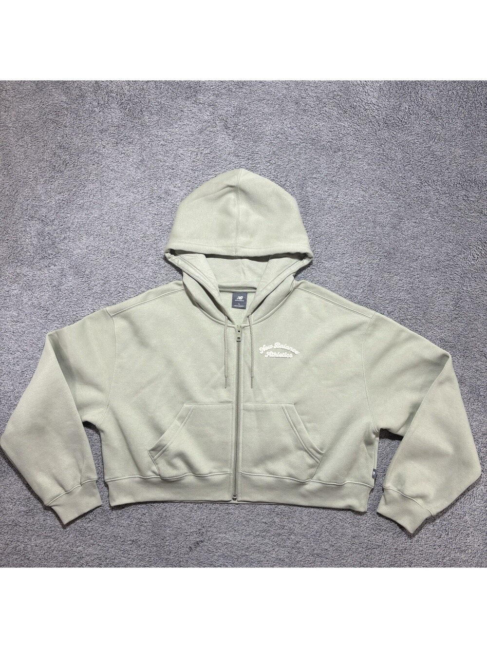 New Balance Women’s Green Linear Heritage Sz LG Full Zip Hooded Jacket Cropped